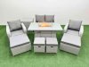 Fimous PE Rattan Lounge Sofa Set 8 Seater Outdoor Garden Furniture Set with Gas Firepit Table Love Sofa 4 Footstools Side Table Light Grey