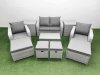 Fimous 10 PCs Rectangular Coffee Table Set Reclining Chair Inclining Sofa Seat 2 Side Tables 2 Big Footstool Light Grey