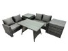 Fimous 4 Seater Wicker PE Rattan Furniture Outdoor Dining Table Double Seat Sofa 2 Side Table Set Dark Grey Mixed