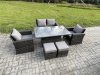 Fimous Outdoor Garden Dining Sets 6 Seater Rattan Patio Furniture Sofa Set with Rising Lifting Table 2 Small Footstool Dark Grey Mixed
