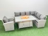 Fimous 7 Seat Rattan Garden Furniture Corner Sofa Set Outdoor Gas Fire Pit Table Set with Armchair Light Grey