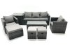 Fimous 8 Seater Rattan Garden Furniture Set Outdoor Lounger Sofa with Coffee Table 2 Armchair 3 Footstools Side Table Dark Grey Mixed