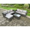 Fimous 7 Seater Rattan Garden Furniture Set Outdoor Patio Sofa Set with Oblong Coffee Table Big Footstool Dark Grey Mixed