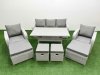 Fimous PE Rattan Lounge Sofa Set 9 Seater Outdoor Garden Furniture Set with Dining Table 3 Seater Sofa 2 Big Footstools Light Grey
