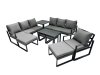 Fimous Outdoor Garden Furniture Set Aluminium Lounge 3 Seat Sofa Oblong Coffee Table Sets with Chair 4 Stools Side Table Dark Grey