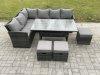 Fimous Outdoor Rattan Garden Furniture Corner Sofa Set with Rectangular Dining Table 3 Small Footstools Patio Wicker Rattan Set Dark Grey Mixed