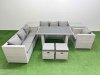 Fimous Patio Garden Furniture Sets with Black Glass Top Dining Table 3 Seater Sofa Armchair 2 Side Tables 2 Small Stool Light Grey