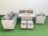 Fimous 9 Seater Poly Rattan Outdoor Garden Furniture Firepit Dining Table Sofa Set Patio 3 Seater Sofa Reclining Chair 3 Seater Sofa Stools Side Table Light Grey