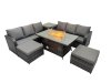 Fimous Garden Outdoor Rattan Furniture Set Rattan 3 Seater Sofa with 2 Big Stools Side Table Dark Grey Mixed