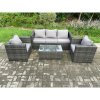 Fimous 5 Seater Outdoor Lounge Sofa Set Wicker PE Rattan Garden Furniture Set with 2 Armchair Oblong Coffee Table Dark Grey Mixed