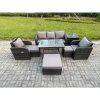 Fimous 8 Seater Rattan Wicker Garden Furniture Patio Conservatory Sofa Set with Rectangular Dining Table Reclining Chair 3 Seater Sofa 3 Footstools Side Table