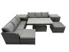 Fimous Rattan Garden Furniture Dining Set 8-seater Patio Height Adjustable Rising Lifting Table Sofa Set with 2 Side Table 2 Big Footstool Dark Grey Mixed