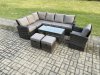 Fimous 9 Seat Rattan Garden Furniture Corner Sofa Set Outdoor Patio Sofa Chair Table Set with 2 Small Footstools Dark Grey Mixed