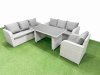 Fimous Rattan Garden Furniture Dining Set 7-seater Patio Rectangular Table Sofa Set Light Grey