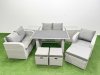Fimous Rattan Sofa Outdoor Furniture with Dining Table,2 Side Tables,Love Sofa,3 Stools Patio Furniture Light Grey 8 Seater