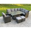 Fimous High Back Rattan Garden Furniture Corner Sofa Sets Adjustable Rising Table Dark Mixed Grey 9 seater right corner