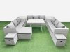 Fimous 12 Seat Outdoor Patio PE Rattan Garden Furniture with Cushions 3 Seater Sofa 2 Side Tables 3 Stool Light Grey