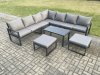 Fimous Aluminium Outdoor Garden Furniture Set Lounge Corner Sofa Oblong Coffee Table Sets with 2 Big Footstools Dark Grey