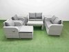Fimous 7 Seater Outdoor Reclining Chair Love Sofa Set Rattan Garden Furniture Set with Oblong Coffee Table Footstool 2 Side Tables Light Grey
