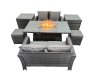 Fimous Outdoor Love Sofa Set 6 Seat Rattan Garden Furniture Set with Gas Firpit Dining Table 2 Side Table Dark Grey Mixed