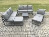 Fimous Aluminium Outdoor Lounge Sofa Set Garden Furniture Sets with Square Coffee Table Chair 2 Big Footstools Dark Grey