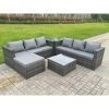 Fimous 7 Seater Dark Mixed Grey Rattan Corner Sofa Outdoor Garden Furniture With 2 Coffee Table Footstool