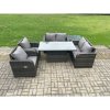 Fimous Rattan Furniture Outdoor Garden Dining Set Patio Height Adjustable Rising lifting Table Love Sofa Chair With Side Table