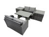 Fimous 4 Seater Garden Outdoor Rattan Furniture Set Rattan Sofa Oblong Dining Table with 2 Side Table Dark Grey