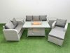Fimous Patio PE Wicker 7 Seater Outdoor Rattan Furniture Sofa Sets with Firepit Dining Table Reclining Chair Loveseat Sofa 3 Seater Sofa Big Footstool 2 Side Table Light Grey