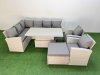 Fimous 9 Seat Rattan Outdoor Garden Furniture Corner Sofa Set Adjustable Lifting Dining or Coffee Table Set with Big Footstool Light Grey