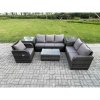 Fimous Patio Garden Furniture Sets Wicker 6 Seater Outdoor Rattan Furniture Sofa Sets with Rectangular Coffee Table Reclining Chair 3 Seater Sofa 2 Side Tables