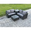 Fimous Rattan Sofa Set Outdoor Garden Furniture Set with Square Coffee Table Loveseat Sofa Side Table Dark Grey Mixed