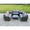 Fimous Outdoor Garden Furniture Sets 6 Seater Wicker Rattan Furniture Sofa Sets with Square Coffee Table Love seat Sofa 2 Small Footstools Side Table