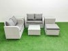 Fimous 5 Seater Outdoor Love Sofa Set Rattan Garden Furniture Set with Square Coffee Table Big Footstool 2 Side Tables Light Grey