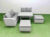 Fimous 6 Seater Outdoor Love Sofa Set Rattan Garden Furniture Set with Rectangular Dining Table 2 Big Footstool Light Grey