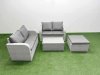 Fimous 5 Seater Outdoor Love Sofa Set Rattan Garden Furniture Set with Rectangular Coffee Table Big Footstool Light Grey