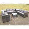 Patio 9 Seater U Shape Rattan Sofa Set Patio Outdoor Garden Furniture With 3 Coffee Table Dark Grey Mixed