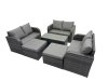 Fimous 3 Seater Sofa Reclining Chair Coffee Table Set Rattan Garden Outdoor Furniture Set with 2 Big Footstools Dark Grey Mixed