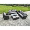 Fimous Patio Garden Furniture Sets Wicker 9 Seater Outdoor Rattan Furniture Sofa Sets with Rectangular Coffee Table Reclining Chair 2 Small Footstools