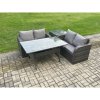 Fimous 4 Seater Rattan Outdoor Garden Furniture Set Rectangular Dining Table and Loveseat Sofa Set With Side Table Dark Grey Mixed