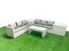 Fimous 6 Seater Garden Outdoor Rattan Furniture Set Rattan Garden Sofa Oblong Coffee Table with 2 Side Tables Light Grey Mixed