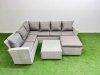 Fimous Outdoor Rattan Garden Furniture Set 7 Seater Corner Sofa Sets with Square Coffee Table Big Footstool Light Grey Mixed