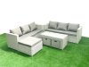 Fimous 9 Seater Garden Outdoor Rattan Furniture Set Rattan Garden Sofa Oblong Coffee Table with 3 Footstools Light Grey Mixed