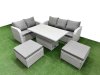Fimous 7 Seater PE Rattan Wicker Garden Furniture Patio Conservatory Sofa Set with Adjustable Lifting Dining or Coffee Table 3 Seater Sofa Love Sofa 2 Big Footstool