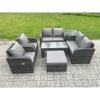 Fimous Rattan Garden Furniture Set with Rectangular Coffee Table Side Table Big Footstool 7 Seater Patio Outdoor Lounge Sofa Set