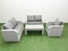 Fimous High Back Poly Rattan Garden Furniture Set with Reclining Chair Loveseat Sofa Oblong Coffee Table Indoor Outdoor Patio Set Light Grey