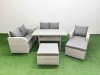 Fimous High Back Poly Rattan Garden Furniture Set with Reclining Chair Loveseat Sofa Rectangular Dining Table Indoor Outdoor Patio Set 2 Big Stool Side Table Light Grey