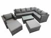 Fimous Patio Sofa Oblong Coffee Table Set Rattan Garden Furniture Set with 2 Big Stools Chair Dark Grey Mixed