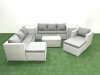 Fimous Wicker PE Rattan Sofa Garden Furniture Set with Armchair Oblong Coffee Table 2 Big Footstools 2 Side Tables Light Grey Mixed