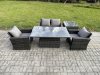 Fimous Outdoor Garden Dining Sets 4 Seater Rattan Patio Furniture Sofa Set with Rising Lifting Table Side Table Dark Grey Mixed